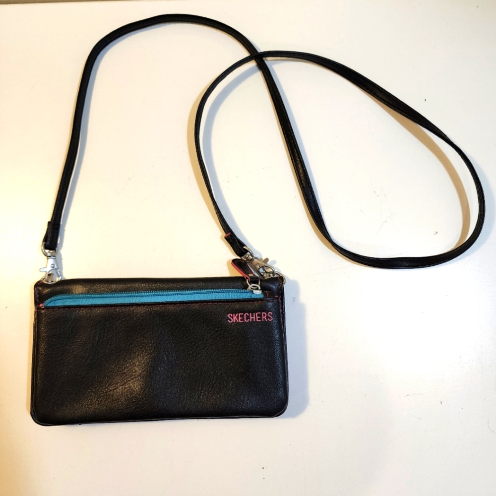 Skechers Black Crossbody Bag with Teal Zipper